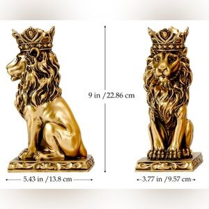 Resin Golden Lion Crown Statue 9”